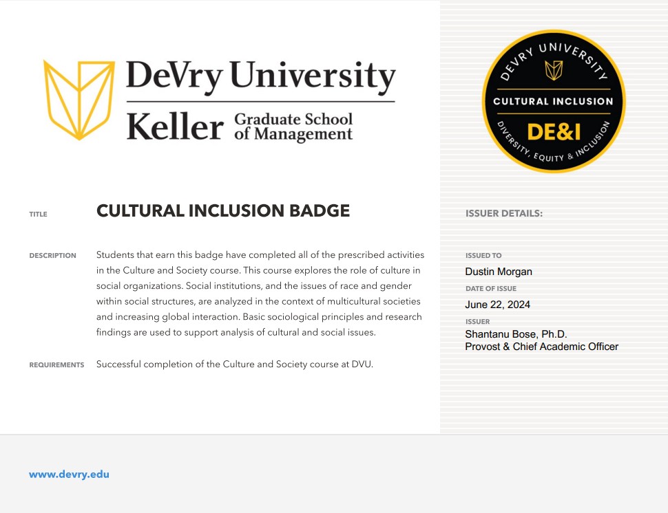 Devry University Cultural Inclusion Badge